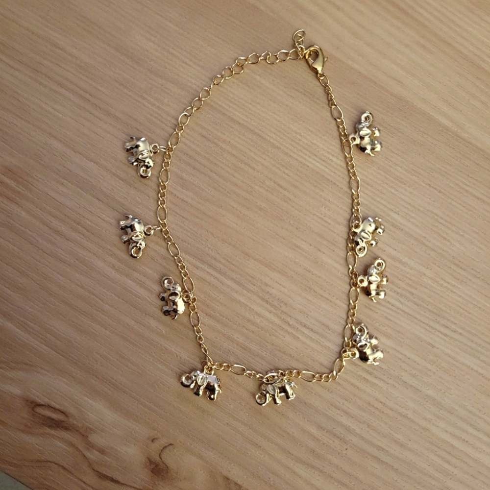 Gold Elephant Charm Ankle Bracelet